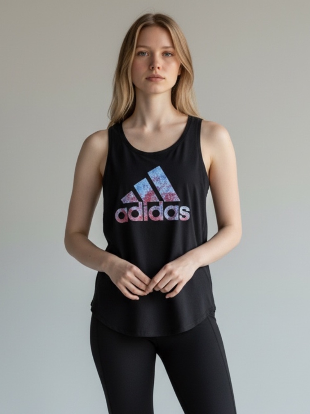 Adidas Black Blue and Red Tank Top with Floral Pattern Graphic Logo Size XS